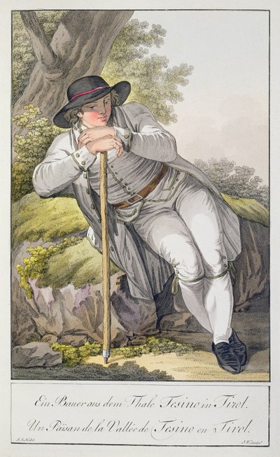 A Peasant of the Tesino Valley in Tyrol, from a collection of 24 colour plates, published c.1800 by Josef Anton Kapeller
